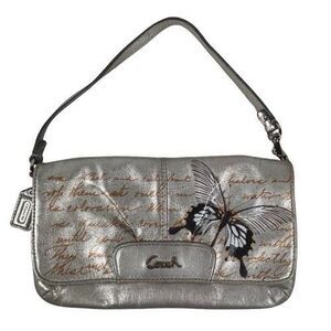 Upcycled Butterfly Coach Ashley Silver Large Wristlet Handbag Clutch Credit Card
